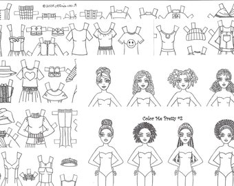 NEW Printable 13-Page pdf TEEN SCENE Girls w/Curly Hair Paper Dolls to Color & Cut--Digital Download by Alina Kolluri--8 Dolls, 165+ Pieces!