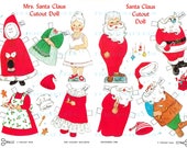 Whimsical SANTA & MRS. CLAUS Vintage Printable Christmas Holiday Paper Doll Instant Digital Download 1 jpg 600 dpi