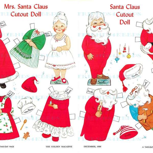 Whimsical SANTA & MRS. CLAUS Vintage Printable Christmas Holiday Paper Doll Instant Digital Download 1 jpg 600 dpi