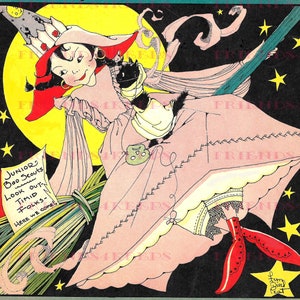 5 Printable HALLOWEEN Vintage Images from Children's Magazines Instant Digital Download 600 dpi--Cute Witches, Pumpkins & Cats--1930s-50s