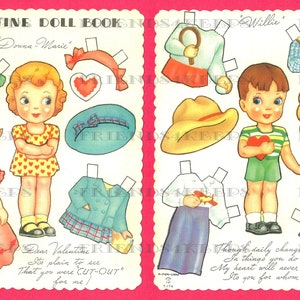 Imprimable vintage VALENTINE KIDS Paper Doll Greetings Digital Download--2 fichiers jpg 300 et 600 dpi--A-Meri-Card 1940s--Il suffit d’imprimer et d’utiliser!
