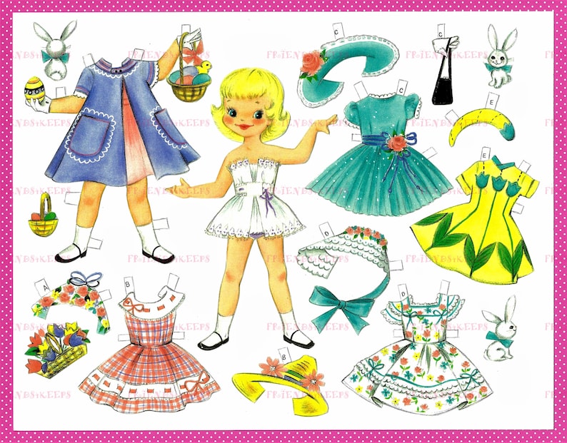 Printable VINTAGE ADAPTATION of 1950s Easter Paper Doll | Etsy