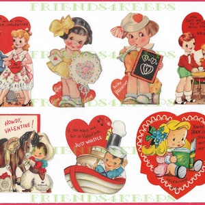 19 Printable Vintage Children's VALENTINE'S DAY CARDS Digital Download--3 jpg files 300 dpi--Darling Images