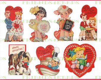 19 Printable Vintage Children's VALENTINE'S DAY CARDS Digital Download--3 jpg files 300 dpi--Darling Images