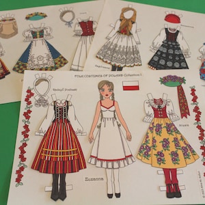 Imprimible 3 páginas POLACO Trajes populares Muñeca de papel #1--Descarga digital instantánea--3 jpg 600 dpi por Alina Kolluri--Impresiones 8.5&quot; x 11&quot;