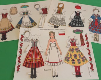 NEW!  Printable 3-Page POLISH Folk Costumes Paper Doll #1--Instant Digital Download--3 jpg 600 dpi by Alina Kolluri--Prints 8.5" x 11"