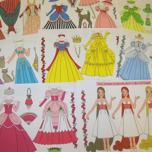 Printable PRINCESS Instant Digital Download PDF Fairy Tale Paper Dolls by Alina Kolluri--8 Pages, 300 dpi--Print on 8.5" x 11" Paper