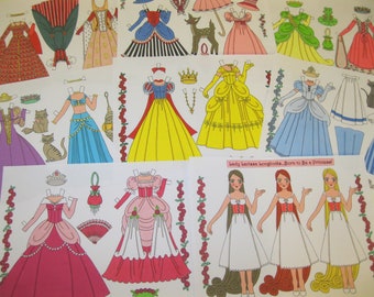 Printable PRINCESS Instant Digital Download PDF Fairy Tale Paper Dolls by Alina Kolluri--8 Pages, 300 dpi--Print on 8.5" x 11" Paper