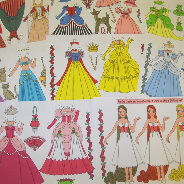 Printable PRINCESS Instant Digital Download PDF Fairy Tale Paper Dolls par Alina Kolluri--8 Pages, 300 dpi--Imprimer sur du papier 8,5 "x 11"