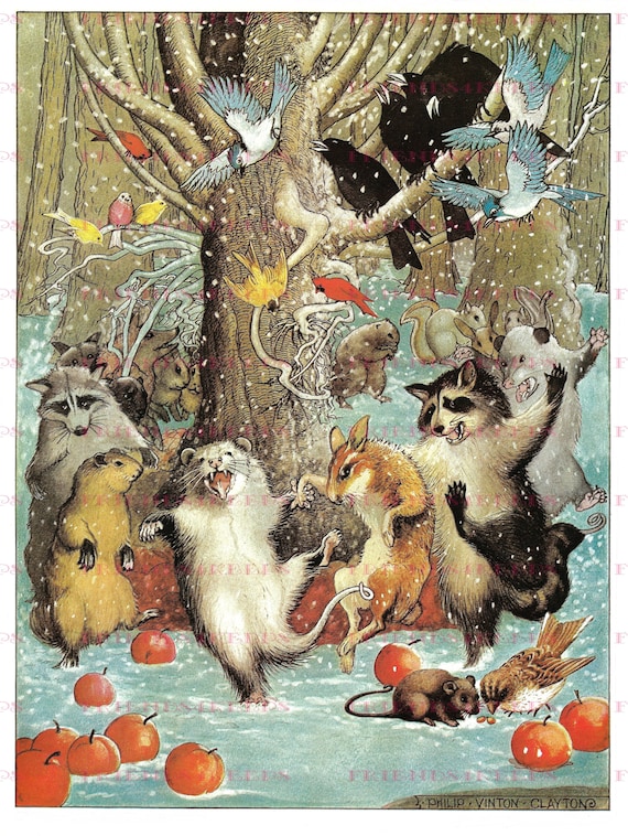 Printable CHRISTMAS in the WOODS Vintage Art Instant | Etsy
