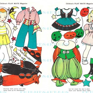 HALLOWEEN vintage imprimable garçon et fille déguisement poupées numériques en papier téléchargement numérique instantané 600 dpi - Children’s Play Mate Magazine 1948