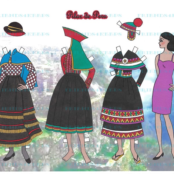 Printable COSTUMES of PERU Peruvian Inca Girl Digital Paper Doll by Artist Alina Kolluri 1 jpg 600 dpi--Print on 8.5" x 11" Paper