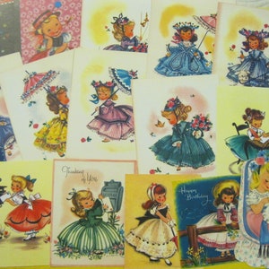 SOFORTIGER DOWNLOAD 20 Kleine Mädchen in großen Röcken Printable Vintage Old-Fashioned Belles Grußkarte Vorderseite Bilder 5 jpg 600 dpi--ca 1950er Jahre