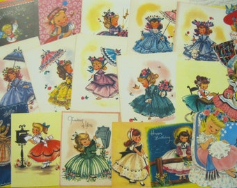 INSTANT DOWNLOAD 20 Little Girls in Big Skirts Printable Vintage Old-Fashioned Belles Greeting Card Front Images 5 jpg 600 dpi--ca 1950s