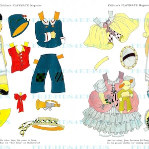 vintage Boy - Girl MOTHER GOOSE Printable Paper Dolls Instant Digital Télécharger 600 dpi--Children’s Play Mate Magazine Oct 1954