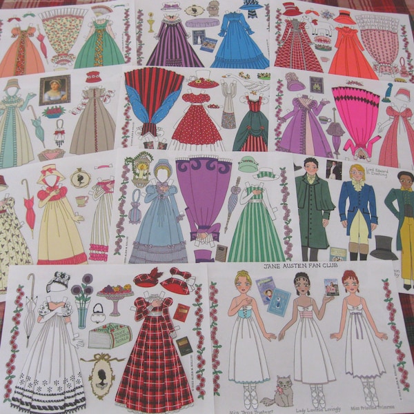 Digital Version of "Jane Austen Fan Club" Paper Doll Set by Alina Kolluri--Instant Download 11-page PDF, 300 dpi--Prints 8.5" x 11"