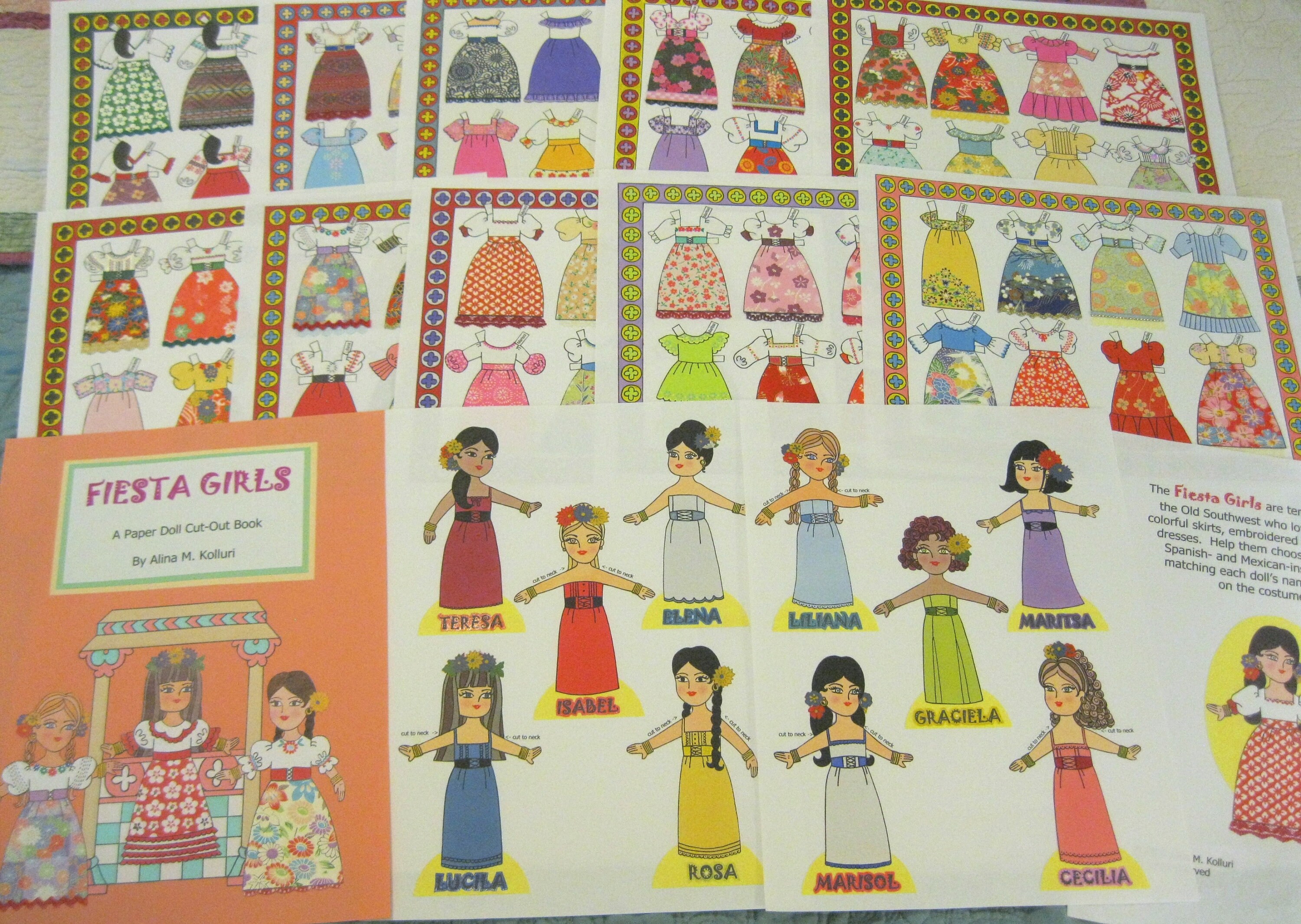 Printable 14-Page FIESTA GIRLS Digital PDF Version of Hispanic Paper Dolls by Alina Kolluri--300 dpi--Print on 8.5" x 11" Paper