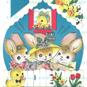 DOWNLOAD INSTANTÂNEO Cartão de Páscoa vintage de 2 peças - 4 arquivos jpg 600 dpi - Dois cartões em um! Basta imprimir, cortar, dobrar e dobrar