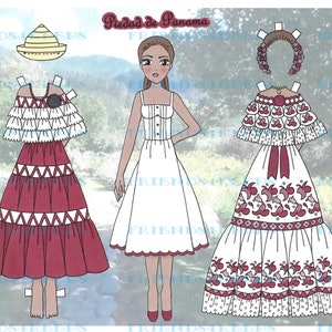 Imprimible PANAMA FOLK COSTUMES &quot;Piedad&quot; Paper Doll Instant Digital Download 1 jpg 600 dpi por la artista Alina Kolluri--Imprimir en papel de 8.5&quot; x 11&quot;