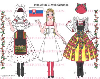 Printable SLOVAKIAN FOLK COSTUMES Paper Doll Instant Digital