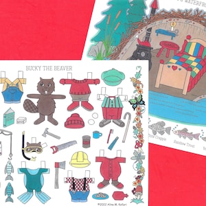 Stampabile WOODLAND FRIENDS Bucky the Beaver Digital Paper Doll di Alina Kolluri 2 jpg 600 dpi Download istantaneo--Stampa 8,5"x11"