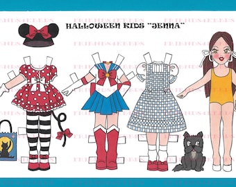 Printable 2 Page HALLOWEEN Paper Doll "JENNA" Instant Digital Download 2 jpg 600 dpi by Alina Kolluri--Sailor Moon, Dorothy, & More!