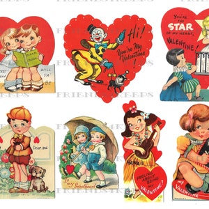 25 Printable Vintage Children's VALENTINE'S DAY CARDS Digital Download4 jpg files 600 dpiAdorable Kids, Animals & Household Items image 3