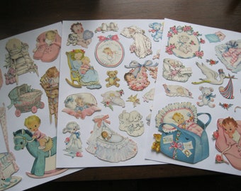 INSTANT DOWNLOAD--3 Collage Sheets--35+ Lovely Images of BABIES, Baby Animals, Toys, Furnishings--3 jpg files 600 dpi--Print 8 1/2" x 11"