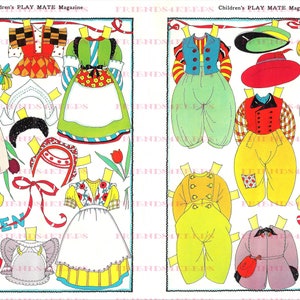 Dutch BOY y GIRL Folk Costumes of Holland Netherlands Vintage Imprimible Paper Doll Instant Downloads3 jpg 600 dpi--ca 1930s / '40s