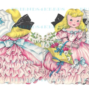 vintage AMERICAN BELLE w/PARASOL Girl’s Front-and-Back Greetings Inc Card Instant Digital Download 1 jpg file 300 dpi et 1 jpg file 600 dpi