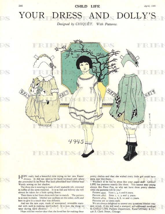 Lot of 5 Art Deco YOUR DRESS and DOLLY'S by Chiquet Vintage Paper Doll Digital Downloads 5 jpeg files 300 dpi--Child's Life Magazine 1925-27