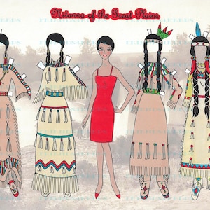 Printable GREAT PLAINS Tribal Costumes Blackfoot & Sioux Digital Paper Doll by Artist Alina Kolluri 1 jpg 600 dpi--Print on 8.5" x 11" Paper