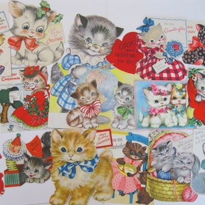 Sofortiger Download KÄTZCHEN GALORE!--5 Bögen--18 druckbare Katzen-Vintage Kartenfronten 5 jpg Dateien 600dpi--ENTZÜCKENDE Clip Art Bilder!