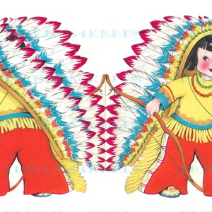 INDIAN BOY Double-Sided Vintage Greetings Inc Card Instant Digital Download 1 jpg file 300 dpi and 1 jpg file 600 dpi--CHARMING Artwork!
