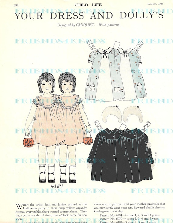 Lot of 5 Art Deco YOUR DRESS and DOLLY'S by Chiquet Vintage Paper Doll Digital Downloads 5 jpeg files 300 dpi--Child's Life Magazine 1928-29