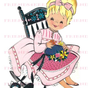Chapéu de decoração vintage para menina pequena, chapeleiro/fabricante de chapéus, cartão comemorativo, imagem digital para download, 1 jpg, 600 dpi