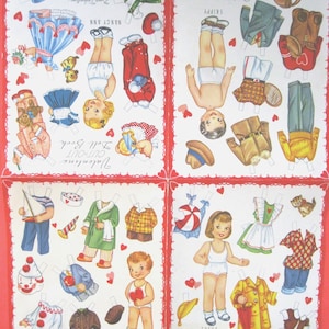 DOWNLOAD INSTANTÂNEO Vintage Valentine Kids Paper Doll Saudações - 2 arquivos jpg 300 dpi e 2 jpg 600 dpi - A-Meri-Card 1940s - Basta imprimir e usar!