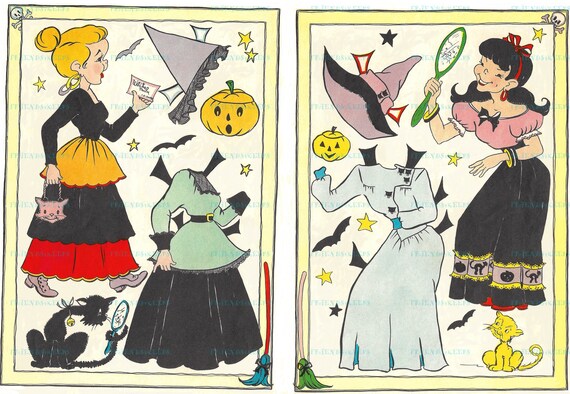 INSTANT DOWNLOAD 2 Cute Witches Vintage Printable Halloween - Etsy