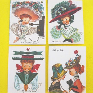 DOWNLOAD INSTANT 4 Vintage Old-Fashioned LADY Saluto / Note Cards --5 jpg file 600 dpi--Pronto all'uso: Basta stampare, tagliare e piegare!