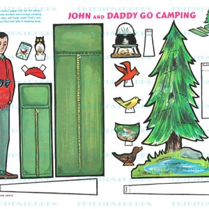 DAD AND SON Go Camping vintage 1963 Printable Magazine Paper Doll Stand-Ups w/ Sleeping Bags Digital Downloads 2 jpgs 300 et 600 dpi