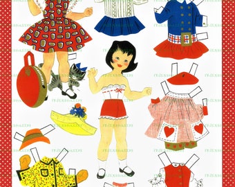 NEW!  Printable VINTAGE ADAPTATION of 1950s Brunette Paper Doll Instant Digital Download 300 & 600 dpi--Ideal for Play and Party Favor!