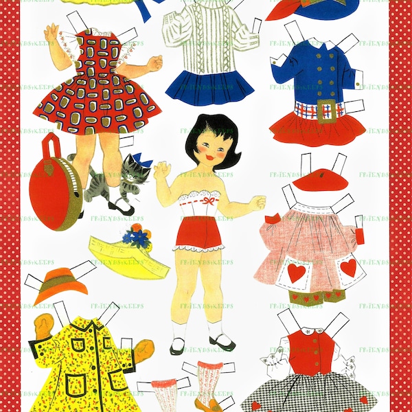 NEW!  Printable VINTAGE ADAPTATION of 1950s Brunette Paper Doll Instant Digital Download 300 & 600 dpi--Ideal for Play and Party Favor!