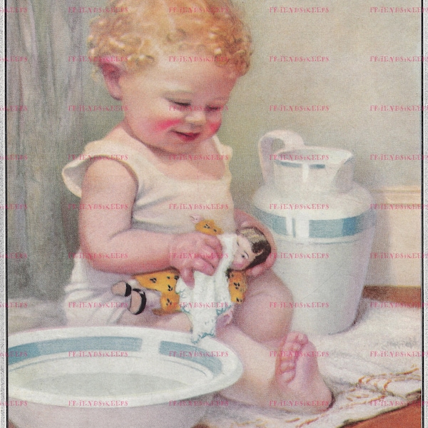 BABY'S BATH Printable Vintage Magazine Art Instant Digital Download by Annie Benson Muller--3 jpg 300 & 600 dpi, 1920s