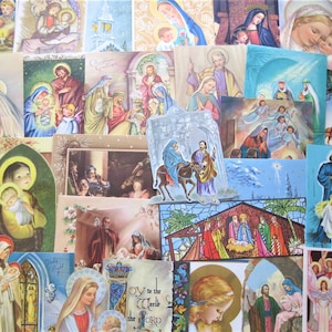 DOWNLOAD INSTANTÂNEO Mais de 40 imagens de cartões de Natal RELIGIOSOS vintage para impressão 5 arquivos jpg 600 dpi - Sagrada Família, Madona e Criança, Reis Magos, Anjos +