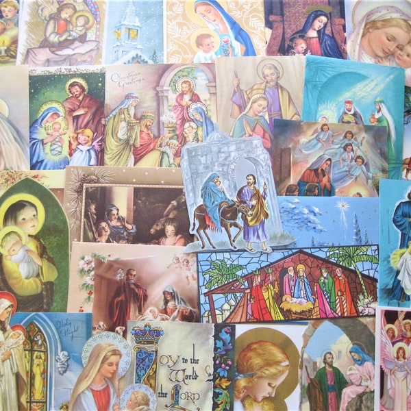 INSTANT DOWNLOAD 40+ Printable Vintage RELIGIOUS Christmas Card Images 5 jpg files 600 dpi--Holy Family, Madonna & Child, Wise Men, Angels +