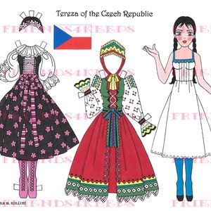 Druckbare TSCHECHISCHE VOLKSKOSTÜME &quot;Tereza&quot; Papierpuppe Sofortiger digitaler Download 1 jpg 600 dpi von Künstlerin Alina Kolluri - Druck auf 8,5&quot; x 11&quot; Papier