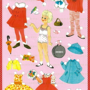 ADAPTAÇÃO VINTAGE para impressão da boneca de papel "DEBBIE" dos anos 1950 Download digital instantâneo 300 e 600 dpi - Ideal para brincar e lembrancinhas!