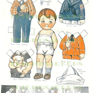 Imprimable Dolly Dingle’s BOYFRIEND JOHNNY JONES vintage Paper Doll Digital Download 300 & 600 dpi Grace G. Drayton, Pictorial Review 1927