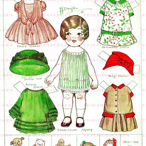 Dolly Dingles PLAYMATE ""Evangeline"" Vintage Druckbare Papierpuppe Sofortiger Download 2 jpg 300 / 600 dpi von Grace G. Drayton, 1927."