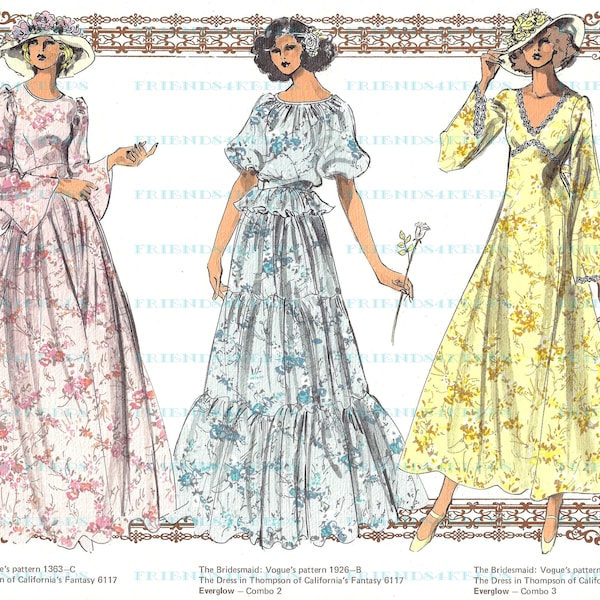 9-Page INSTANT DOWNLOAD Printable Vintage 1970s Bridesmaid Fashions from Thompson's Catalog--1 PDF Files, 9 Pages, 300 dpi--Gorgeous Art!